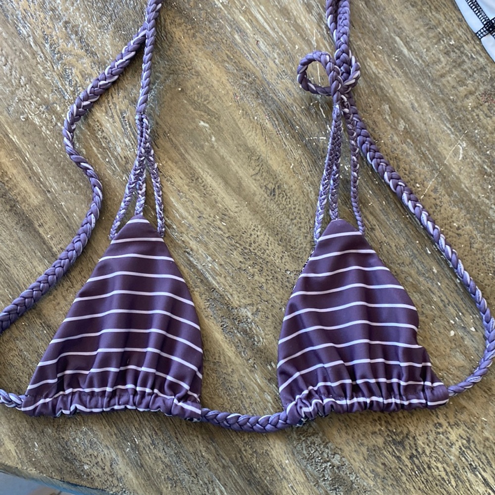 Acacia striped triangle top, size S. Braided detail in the ties.